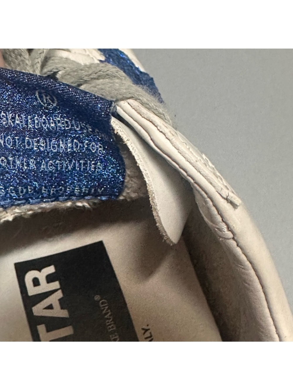 Golden Goose Style White Leather Sneakers with Blue Glitter Star & Red Heel - Picture 6 of 11